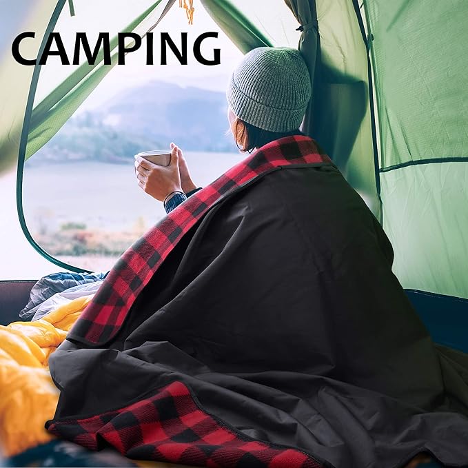 Tirrinia Large Waterproof Outdoor Blanket Soft Warm Windproof Stadium Blanket with Sherpa Fleece and Foldable for Outdoor Sport Baseball Football Beach Concerts Car