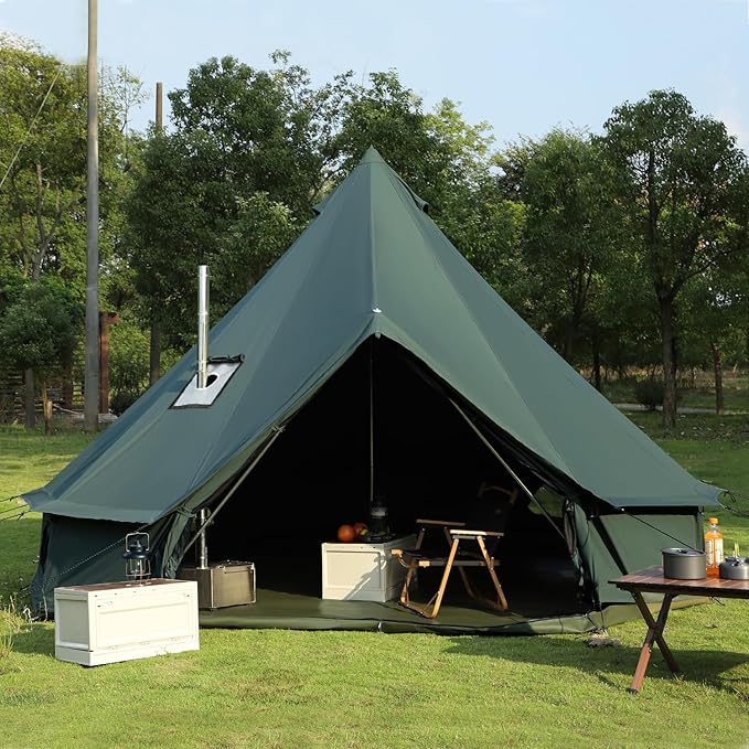 Luxury Cotton Bell Tent Yurt Canvas Tent with Stove Jack 4/6/8 Person Family 4 Season Camping
