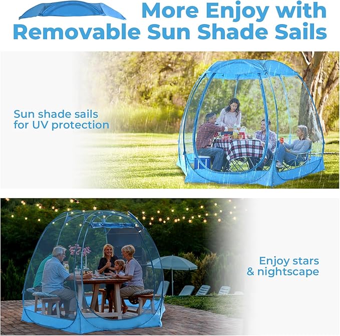 Pop Up Bubble Tent for 4-8 People - 10x10ft Large Oversize Weather Proof Pod - Cold Protection Camping Tent - Winter Instant Igloo Tent for Outdoor Activities Blue