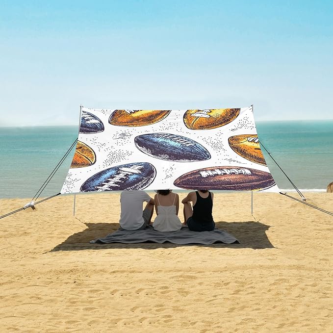 Rugby White Pattern Camping Sun Shelter Beach Tent Portable Beach Sun Shade Outdoor Canopy for Camping Trips Fishing Picnic