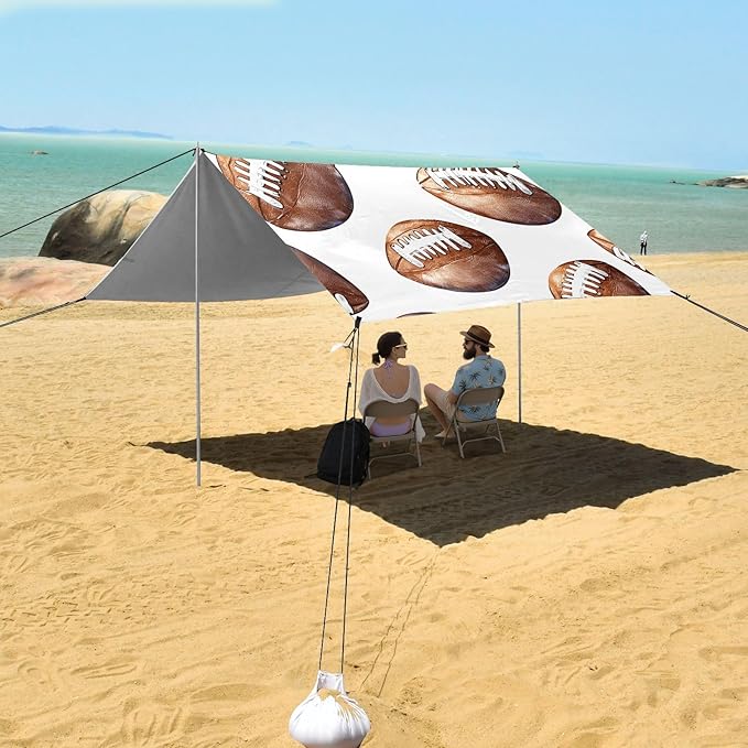 Rugby Tile Brown White Pattern Camping Sun Shelter Beach Tent Portable Beach Sun Shade Outdoor Canopy for Camping Trips Fishing Picnic