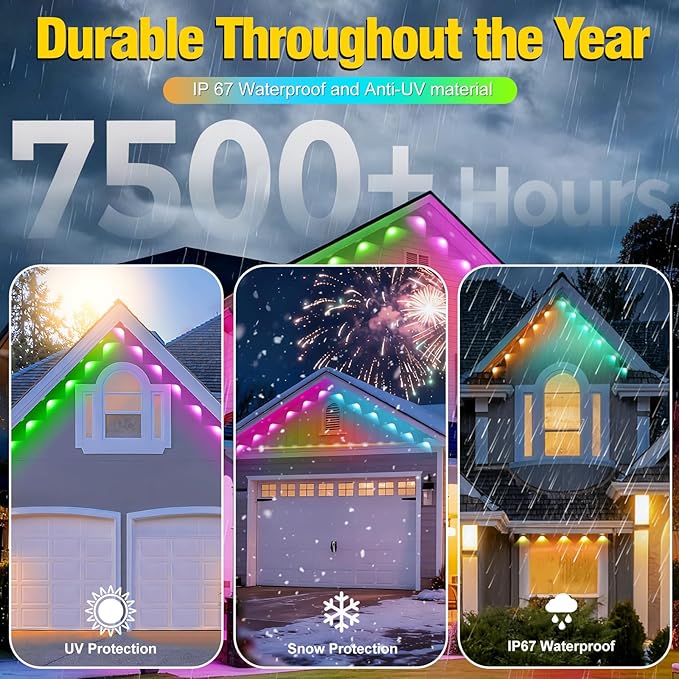 100ft Permanent Outdoor Lights for House St. Patrick's Day House Roof Lighting RGB+IC Smart Outdoor Decor 50 Scene Modes with App/Remote Control IP67 Waterproof Decor Led Lights for Valentine's Day