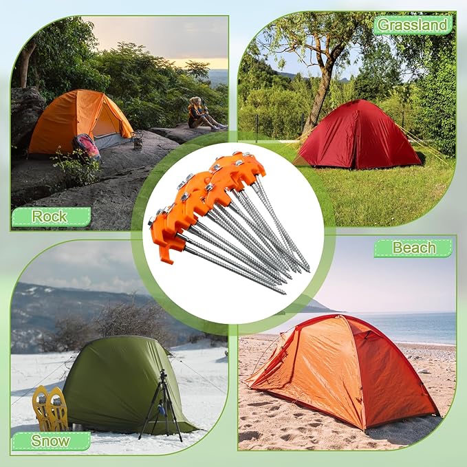 20 Pcs 8 Heavy Duty Screw in Tent Stakes with Hex Heads and Storage Box Metal Threaded Tent Stakes Ground Anchors for Camping Swing Canopies (Orange)