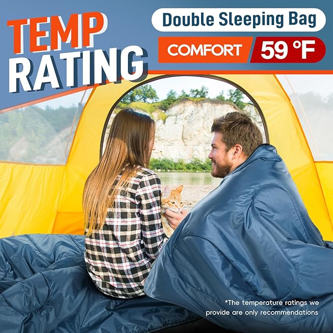 MEREZA Double Sleeping Bag for Adults Mens with Pillow XL Queen Size Two Person Sleeping Bag for All Season Camping Hiking Backpacking 2 Person Sleeping Bags for Cold Weather &amp Warm