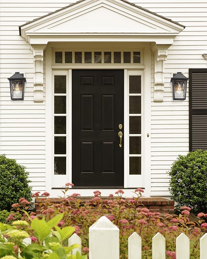 Outdoor Wall Sconce 2 Pack HWH Exterior Wall Lighting Fixtures with Water Ripple Glass Industrial Outdoor Porch Lights Wall Mounted for House Patio Matte Black 5HX64B-2PK-SW BK