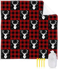 Beach Blanket Waterproof Sandproof Christmas Animal Elk Winter Snowflake Quick Drying Beach Mat with 4 Stakes Red Buffalo Plaid White Shadow Lightweight Picnic Blanket for Travel Camping 95x80