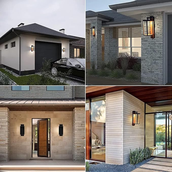 Outdoor Wall Sconce Exterior Waterproof Wall Lantern Light Fixtures Dark Porch Lights with Clear Glass Shade Waterproof Aluminum Front Door Wall Mount Lighting for Garage Garden Patio 2 Pack