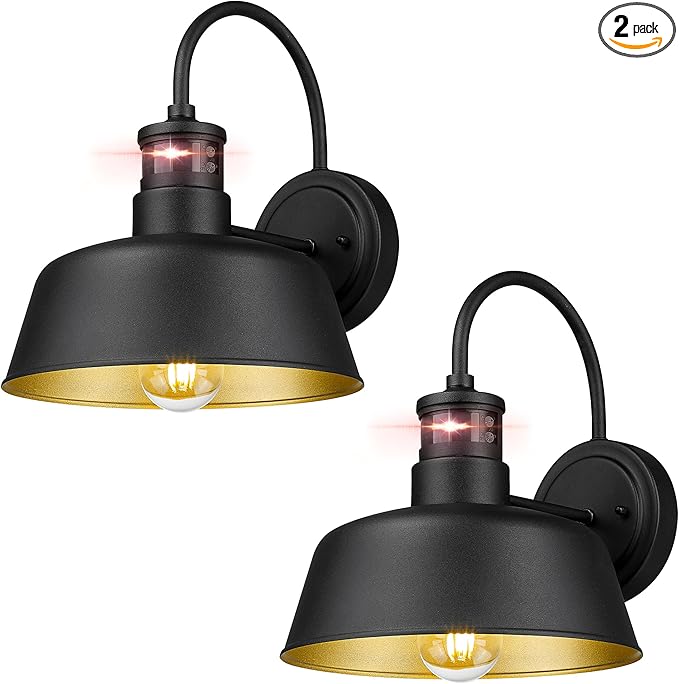 10'' Motion Sensor Outdoor Light Fixture Black Porch Lights Outdoor Wall Lights IP65 Waterproof Exterior Farmhouse Gooseneck Barn Light for House Balcony Patio Farmhouse 2 Pack HS2213-2