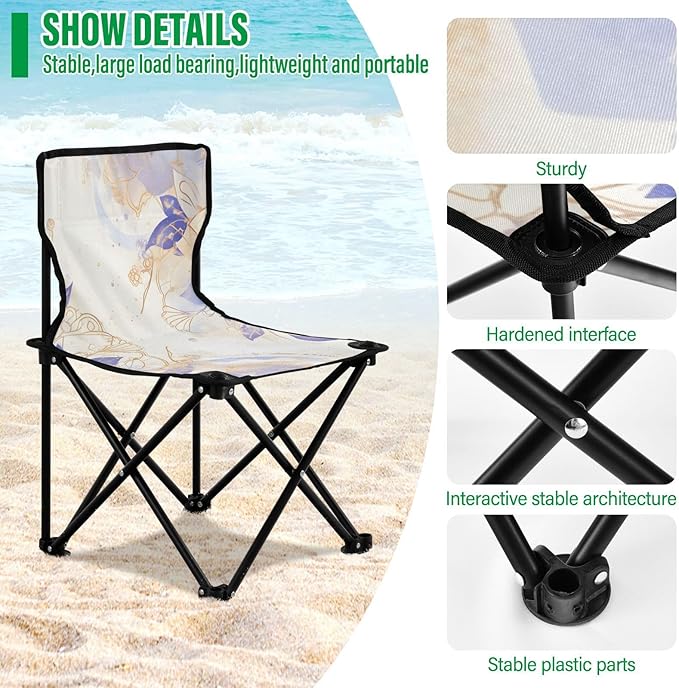 Blue and Purple Flowers Portable Camping Chairs Folding Chair - Durable Oxford Fabric Lightweight Iron Frame Easy Fold Design - Ideal for Outdoor Activities Camping Fishing and Travel