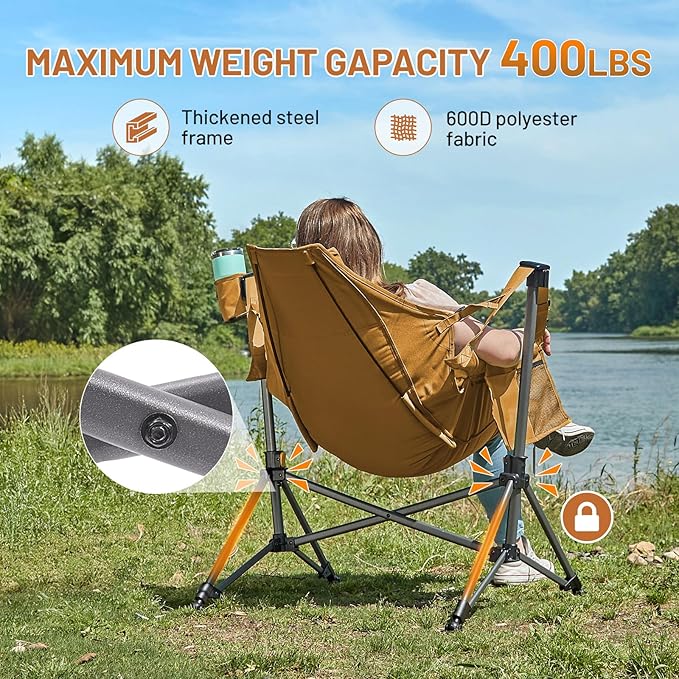 TIMBER RIDGE Hammock Camping Chair Oversized Swinging Hammock Chair with Adjustable Back and Seat for Outdoor Lawn Sports Supports 400lbs Orange