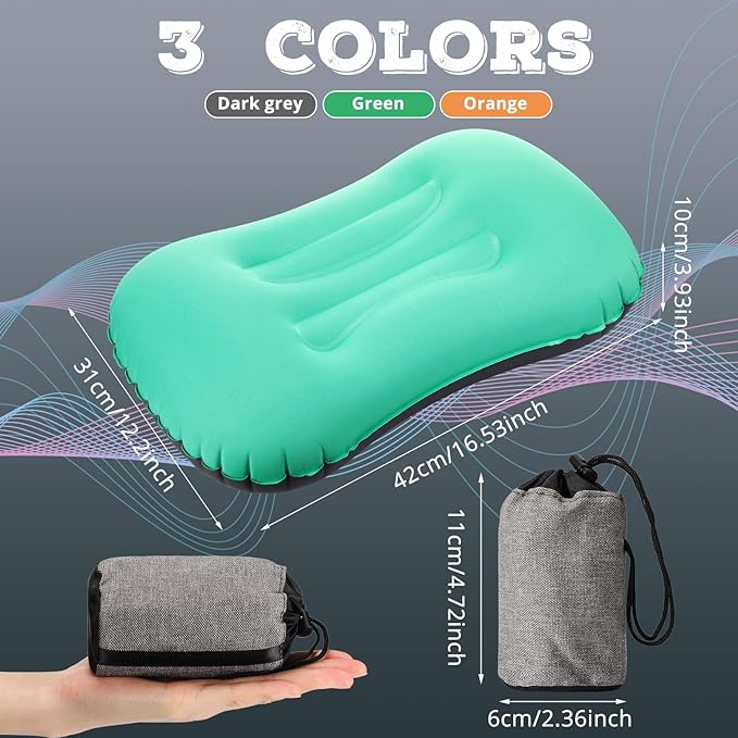 Yulejo 3 Pcs Inflatable Camping Travel Pillow Ultralight Portable Backpacking Pillow for Neck Lumbar Support Camp Hiking Sleeping 3 Colors