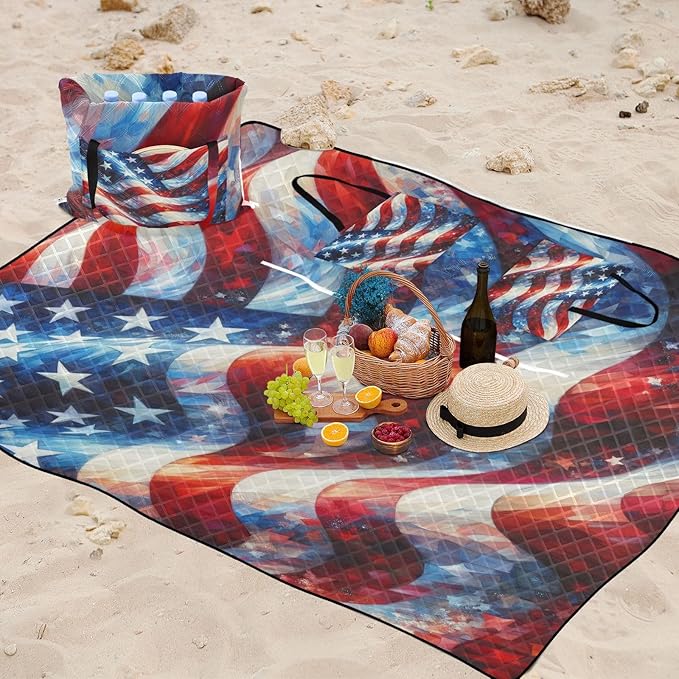 American Flag Picnic Blankets - Extra Large Waterproof Foldable Portable Picnic Blanket 80x118 Beach Blanket Outdoor Mat for Grass Park Hiking Travel