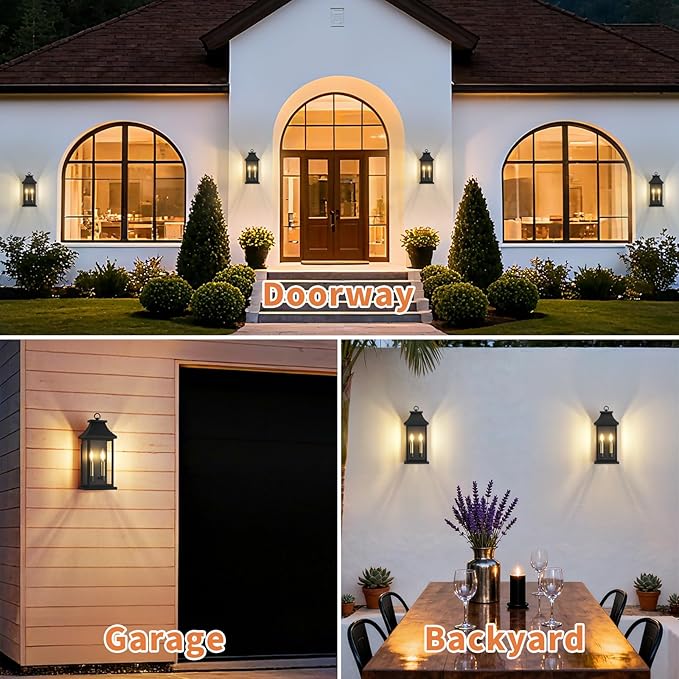 tewei 2-Light Black Outdoor Light Fixture Porch Light Outdoor Wall Sconce Lantern 18'' Exterior Lighting Fixture Wall Mount E12 Gold Base Outside Light for House Backyard Garage 1-Pack