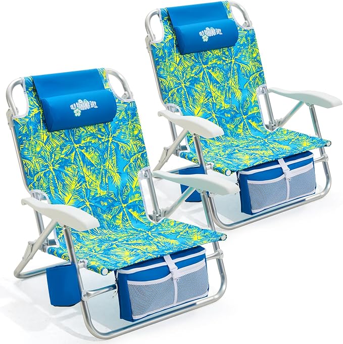 Old Bahama Bay Beach Chairs for Adults 7-Position Classic Lay Flat Beach Chair Reclining Beach Chair Portable Aluminum Backpack Beach Chair with Towel Bar &amp Cooler Bag