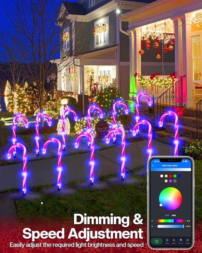 FREECUBE 12 Pack Smart Candy Cane Pathway Lights LED Candy Cane Lights with APP Control Dimming Timer DIY Color Changing Christmas Decoration for Yard Patio Walkway