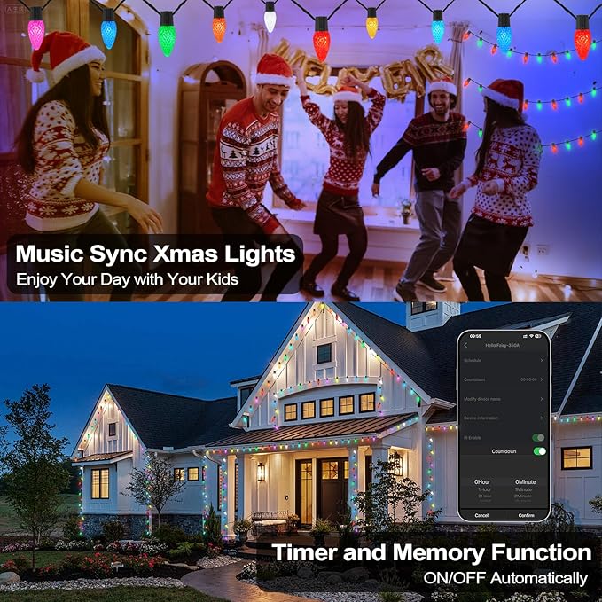 Smart C9 Christmas Outdoor Lights 66FT 100 LEDs RGB String Lights APP/Remote Control DIY Modes &amp Music Sync Color Changing Holiday Lights for Xmas Tree House Party Decoration