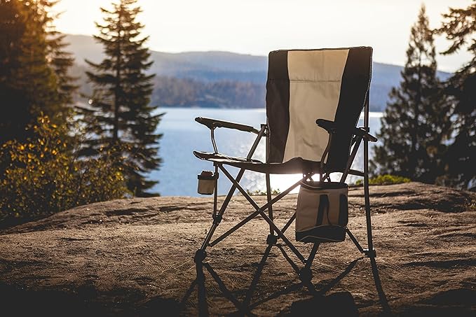 PICNIC TIME Big Bear XXL Folding Camping Chair with Insulated Cooler Oversized Portable Lawn Beach &amp Camp Chair with Cup Holder Storage Pocket Carry Bag 500 lb Capacity (Black)