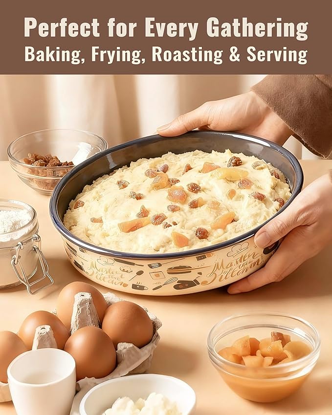 Round Baking Pan Enamel Roasting Dish 4-Pack 9/10/12/14 Inches Non Stick High Temperature Resistance Cookware for Cake Pie Pizza &amp Meat Oven Dishwasher Safe Easter Valentine's Gift Bakeware Set