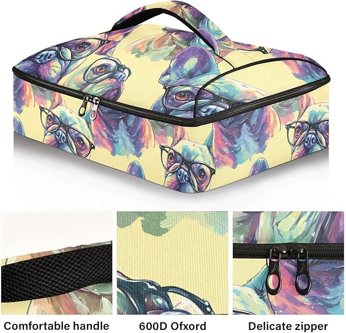 Casserole Carrier Cool Dog Wearing GlassesInsulated Casserole Carrier for Hot or Cold Food Thermal Lunch Tote for Potluck Parties Picnic Beach Fits 9 x 13 Inches Baking Dish