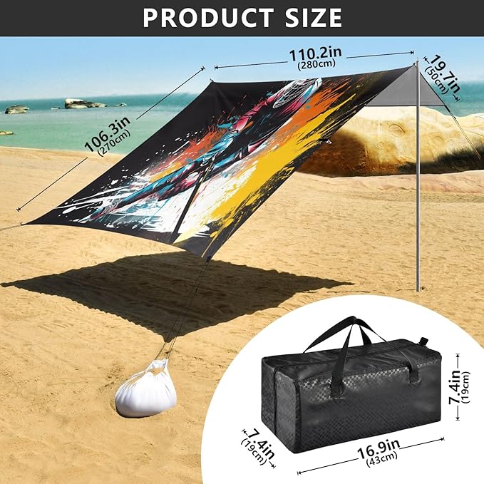 Camping Sun Shelters Colorful Watercolor Ice Hockey Player Beach Canopy 126 * 110.2in