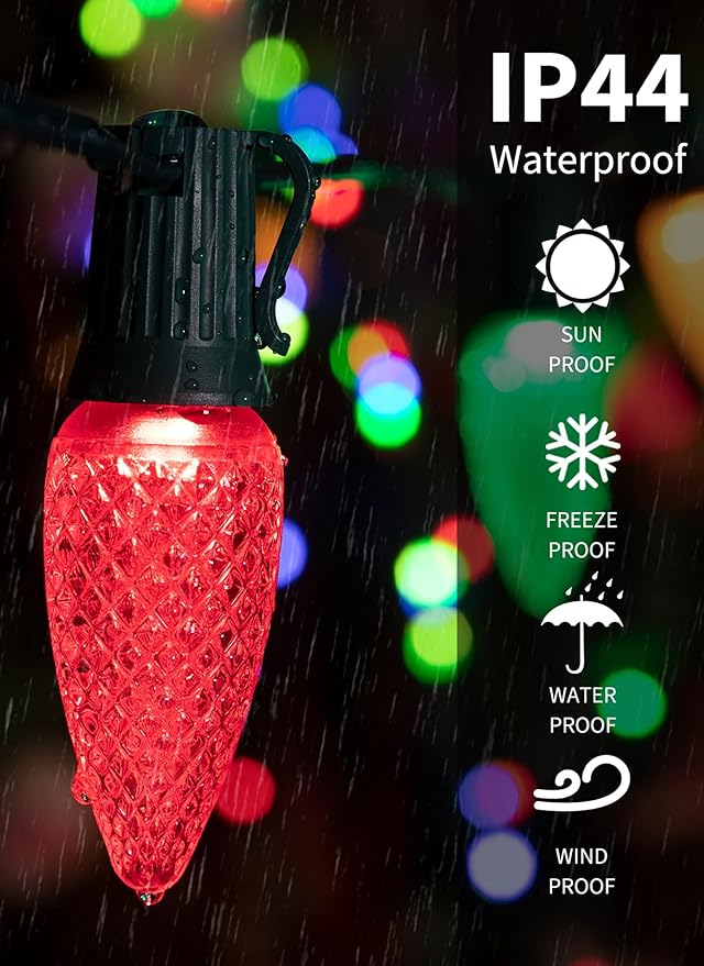 100 Feet Commercia Led Outdoor Christmas Lights Waterproof C9 Christmas String Lights with 100 C9 Strawberry Bulbs Connectable UL Certified for Roofline Patio Holiday Party Backyard Xmas Decor