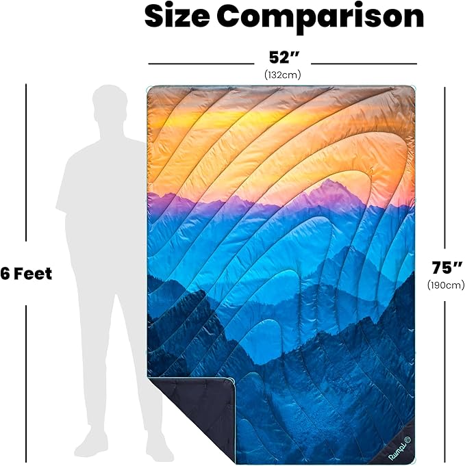 Rumple Original Puffy 1-Person Blanket for Camping and Outdoors Misty Peaks Mountainscape