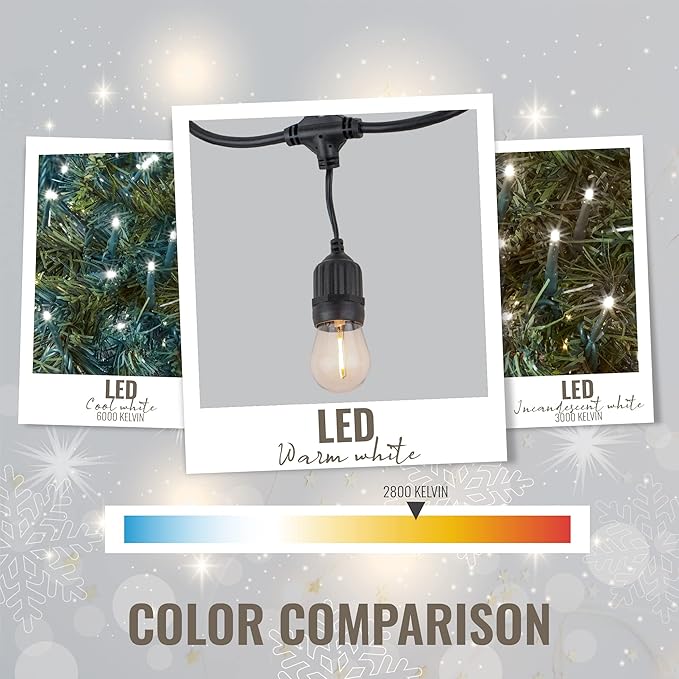 Aurio 48ft Waterproof Outdoor String Lights with Hanging Vintage LED Edison Bulbs - Commercial Grade Patio Lights for Cafe Ambiance - 36 in Light Spacing