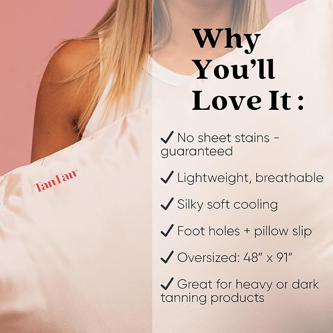 Tan Fan Self Tan Sleep Sac – Dark Tan Edition (Pink) – Protect Sheets From Dark Tanner - No Transfer Guarantee – 100% Silky Cool Thicker Bottom Lightweight Top Foot Openings – Large Roomy Comfy