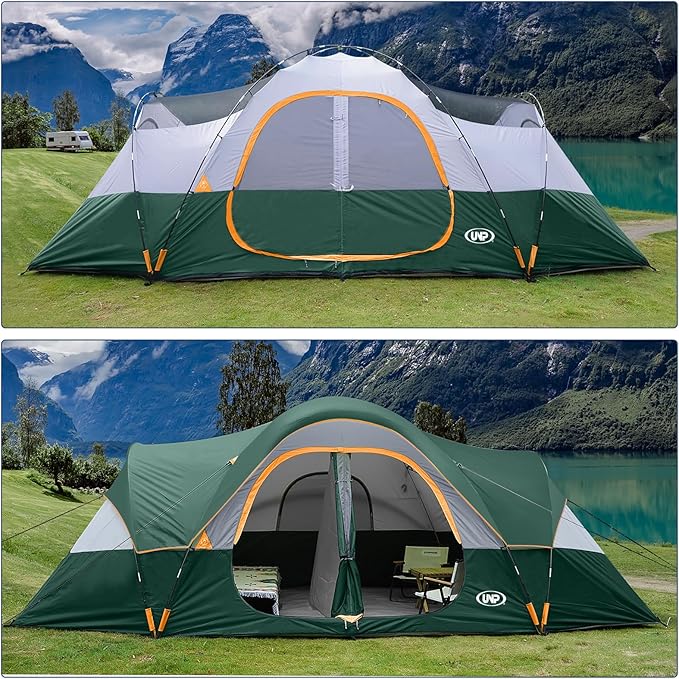 UNP Camping Tent 10-Person-Family Tents Parties Music Festival Tent Big Easy Up 5 Large Mesh Windows Double Layer 2 Room Waterproof Weather Resistant 18ft x 9ft x78in