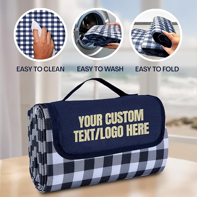 Bulk Personalized Picnic Blankets - Custom Logo or Text – Foldable and Lightweight – Great for EventsWedding Favors Corporate Gifts Employee Swag – 30 Pack