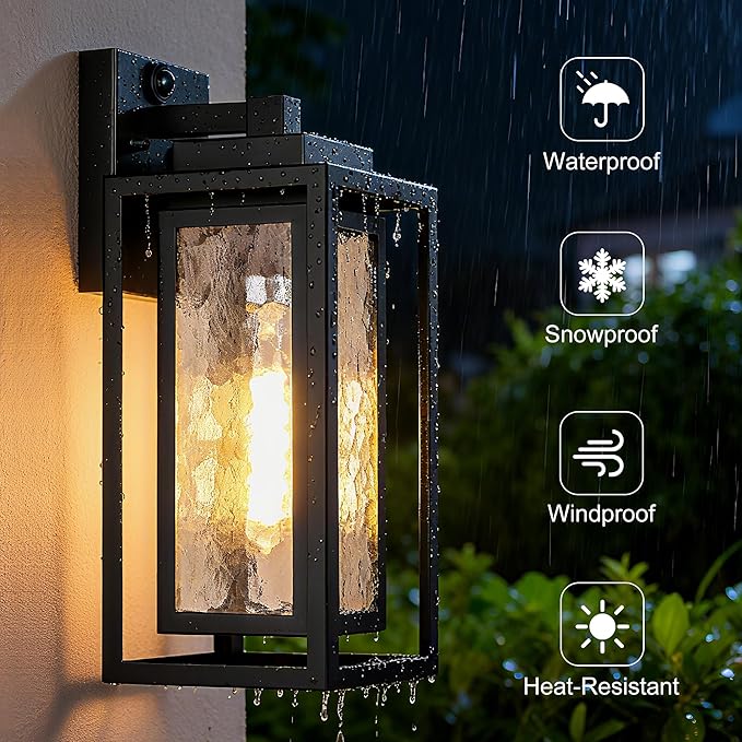 WIHTU Motion Sensor Exterior Porch Light Fixtures Water Ripple Outdoor Wall Lantern 2 Pack Sensor Wall Sconce Lights Waterproof Outside Lantern Lamp Porch Lamp for Garage Doorway(Bulb Included)