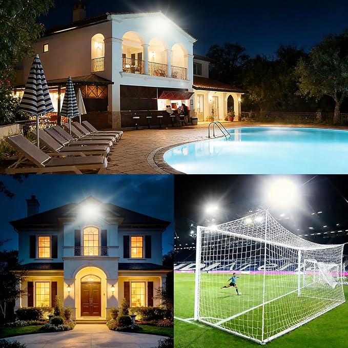 2Pack 300W LED Flood Light Outdoor with 6FT Plug 36000Lm Super Brighter Security Light IP66 Waterproof Worklight5000K Daylight White Exterior Floodlights for Playground Yard Stadium Garage
