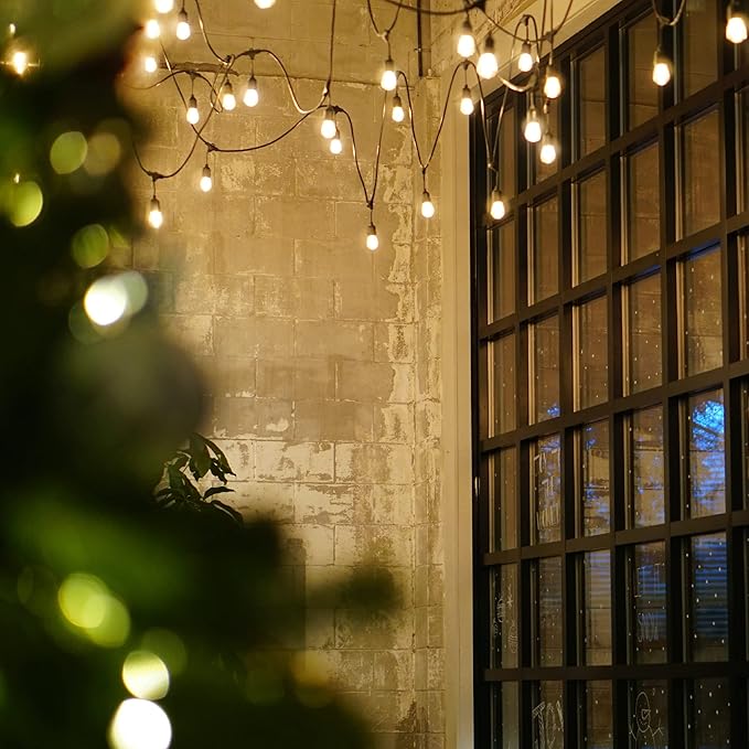 Aurio 48ft Waterproof Outdoor String Lights with Hanging Vintage LED Edison Bulbs - Commercial Grade Patio Lights for Cafe Ambiance - 36 in Light Spacing