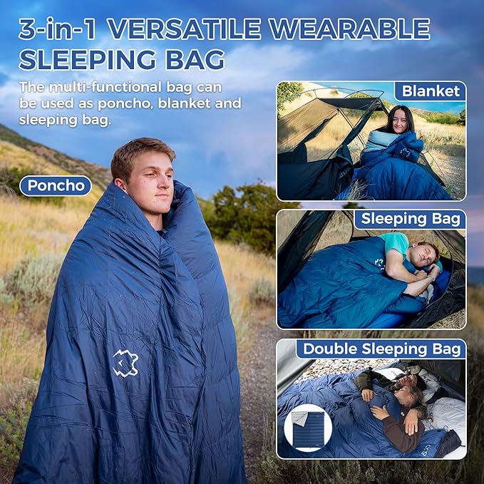 ATEPA 3-in-1 Hybrid Down Sleeping Bag for Adults Lightweight 3 Season Wearable Backpacking Sleeping Bag with Pad Attachment &amp Compact Compression Sack for Spring Summer Fall Car Camping 30°F 45°F