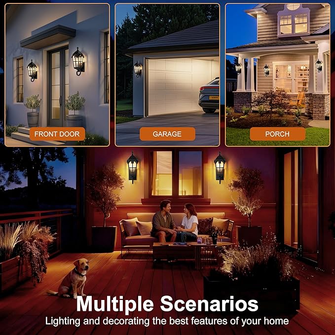 Outdoor Solar Wall Lights with Bulb Waterproof Solar Porch Lights Dusk to Dawn Exterior Light Anti-Rust Exterior Lighting Fixtures Outside Light for House Porch Garage Garden Balcony