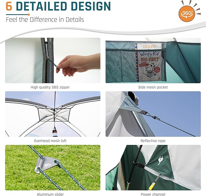 8/10/11 Person Camping Tent with Porch Large Family Tents for Camping PU1000MM Waterproof Tent with 5 Mesh Windows Removable Rainfly Reflective Windproof Rope Big Dome Tent Fits 3 Queen Airbeds