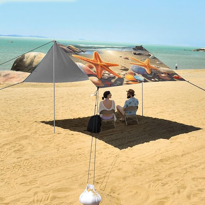 Summer Beach Seashell StarfishCamping Sun Shelters 9.2 x 10.5 FT Beach Canopy Tent Sun Shade with Carrying Bag for Camping Trips Fishing Backyard Fun or Picnics 21340948
