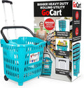 dbest products Bigger GoCart Grocery Cart Rolling Shopping Laundry Basket on Wheels Hamper with Telescopic Handle Cleaning Caddy Trolley Teal Bigger 1 pack