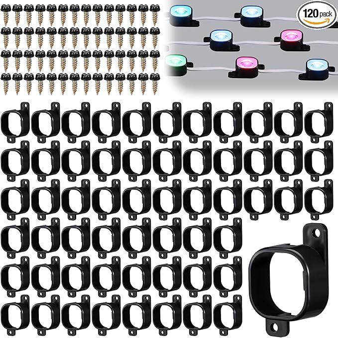 120 Set Light Clips for Govee H706 H806 Mounting Clips with 250 Screws Compatible with Govee Pro Permanent Outdoor Lights Extension Install Firmly (Black)
