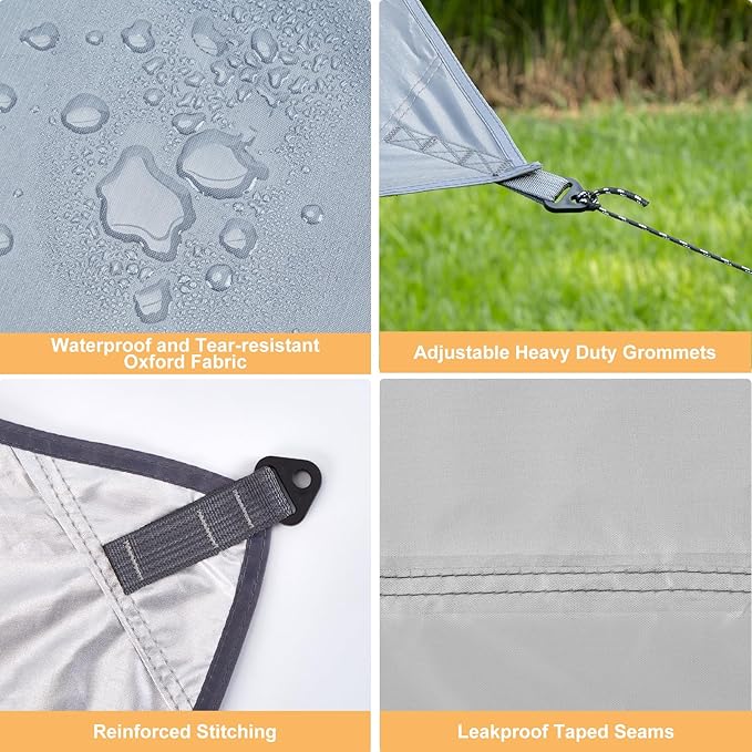 Camping Tarp with Poles 16x12 Ft Camping Canopy Waterproof Tent Tarp Rain Shelter for Camping PicnicBeach Outdoor Activities Extra Large Lightweight and UV Resistant Extra Large Grey