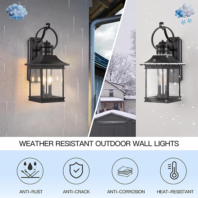 Outdoor Lanterns 21.5 H Large Exterior Sconce Lights 2-Light Black Outdoor Wall Light Fixtures with Clear Glass for Porch Patio Farmhouse