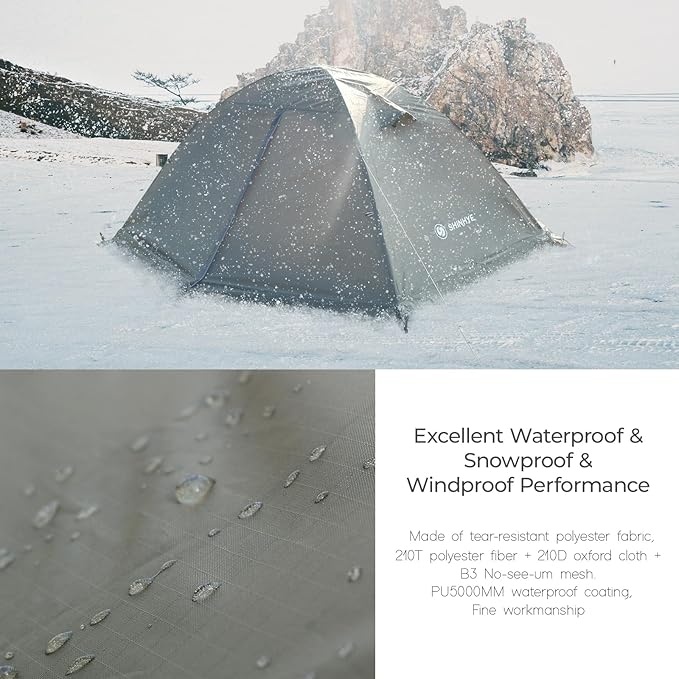 1/2 Person Backpacking Tent for 4 Season Winter Ultralight Extreme Cold Weather Tents for Camping Easy Setup Waterproof Double Layer Tent for Family Outdoor Hiking Mountaineering