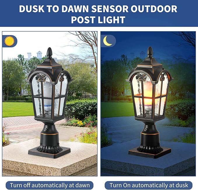 LONEDRUID Dusk to Dawn Outdoor Lamp Post Lights Waterproof Exterior Pole Lantern Lighting Fixtures with 3-Inch Pier Mount Base for Garden Patio Yard Pathway Driveway