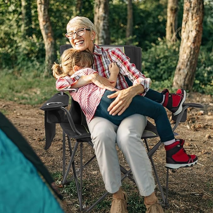 Folding Camping Chairs for Adults Padded Folding Chairs for Outside Heavy Duty with Cup Holders &amp Side Pocket Support up to 500 lbs Black