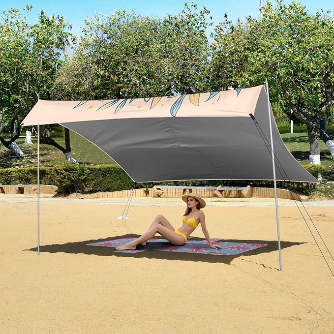ALAZA Marry Me Wreath Beach Tent Sun Shelter UPF50+ Protection Beach Shade Canopy w/ 4 Sandbags for Outdoor Camping Fishing Backyard Fun Picnic 10x9 ft