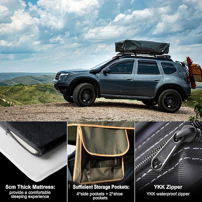 Naturnest Andromeda Rooftop Tent Soft Shell Rooftop Tent Rooftop Tent for Vans Jeeps SUVs Trucks Increased Use Area 2-3 Person Tent
