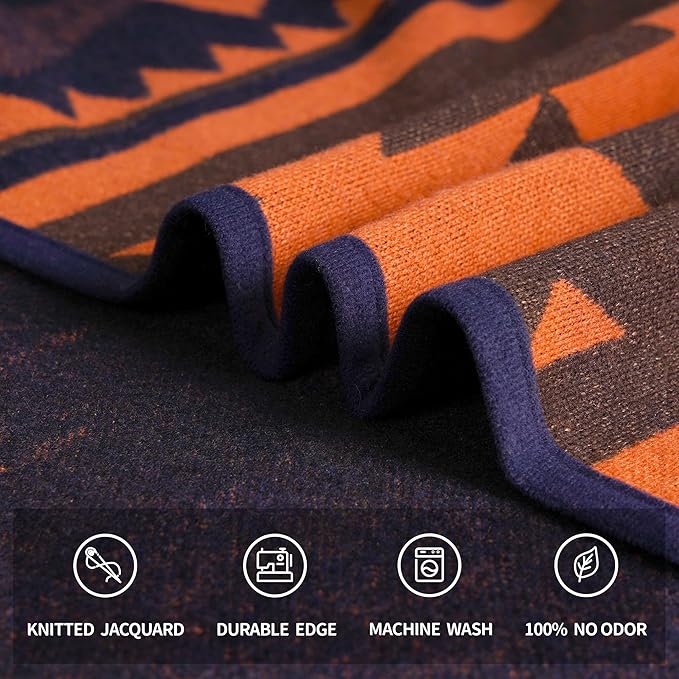 ACUSHLA Merino Wool Blanket - Soft Warm Thick Washable Large Bed Couch Camping Outdoor Travel Throw Blanket All Weather Flame Blue 79X63