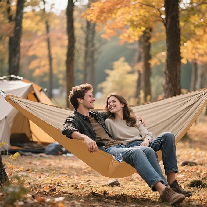 Bronze Foldable Camping Hammocks Hammocks with Tree Straps 114 x 54
