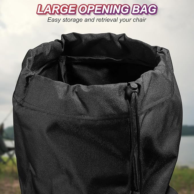 PATIKIL 47 Inch Camp Chair Replacement Bag Foldable Camping Chair Bag 900D Oxford Large Mouth Carry Bag with Adjustable Shoulder Strap &amp Side Pocket for Outdoor Camping Black