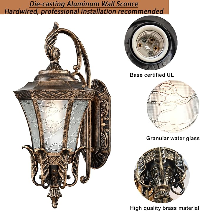 Black and Gold Sconces Wall Lighting 20.87 H Exterior Wall Light Fixture Waterproof Aluminium with Glass Outdoor Lanterns for Front Porch Patio Garage Hallway